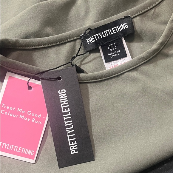 PrettyLittleThing Tops - PrettyLittleThing Olive Green Crew Neck Top with Branded Tag